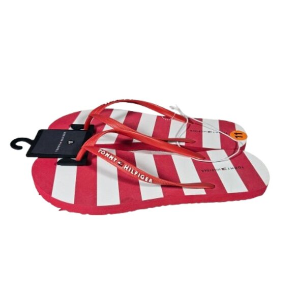 Tommy Hilfiger Red White Stripe Flip Flops Men's Size 11M TWDAXIS-R - Picture 1 of 8
